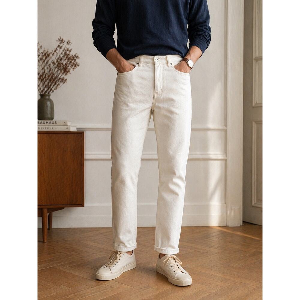Sezane Octobre Éditions Ecru Straight Leg Jeans 30 Button Fly Organic Cotton